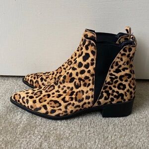 Womens Steve Madden calf Hair Leopard Print Booties Ankle Boots sz 8M